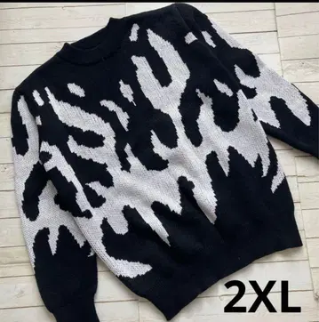 [ 새상품 ] 파이어 패턴 니트 스웨터 XXL 블랙 화이트