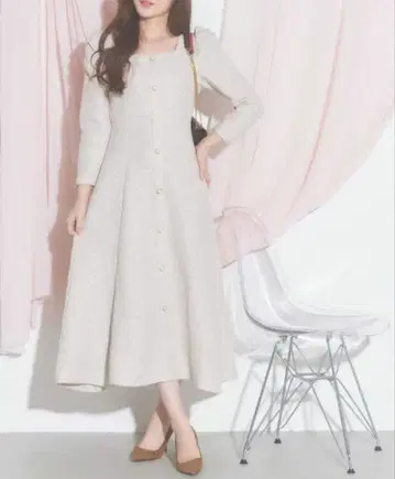 tocco closet 펄 장식 단추 파워 숄더 라메 트위드 원피스