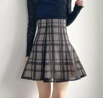 MERCURYDUO 시어 체크 백 레이스업 미니 치마바지