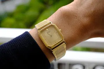 Seiko 빈티지 골드 팔각형 손목시계 메쉬 밴딩