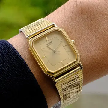 Seiko 빈티지 골드 팔각형 손목시계 메쉬 밴딩
