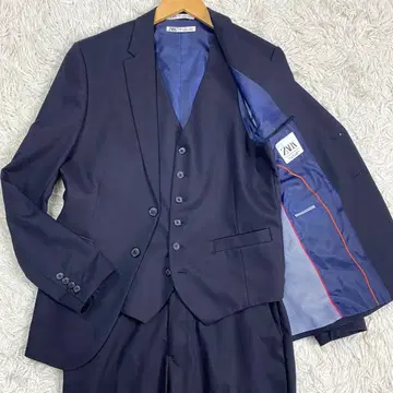 컨디션 최상 ZARA 쓰리피스 수트 셋업 남성용 네이비 일본 M 상당