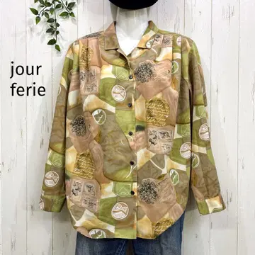 빈티지 jour ferie 긴팔 프린트 셔츠 F