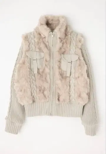 CABLE KNIT FAUX FUR 블루종
