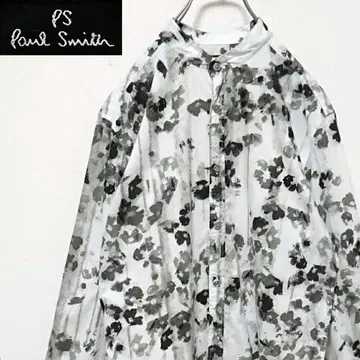 레어 PS 폴스미스 흑백 꽃무늬 보타니컬 노카라 긴팔 셔츠