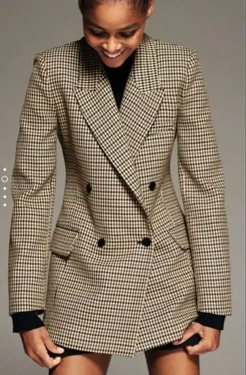 ZARA 체크 무늬 더블 브레스트 자켓