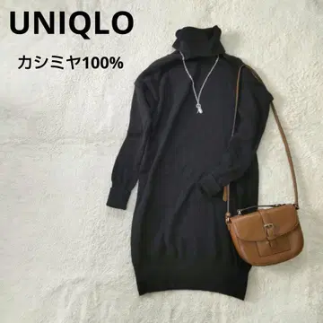 새상품급 유니클로 캐시미어 100% 터틀넥 니트 원피스 블랙 M 사이즈