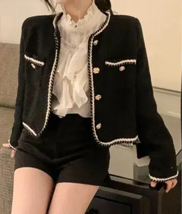 블랙 트위드 자켓