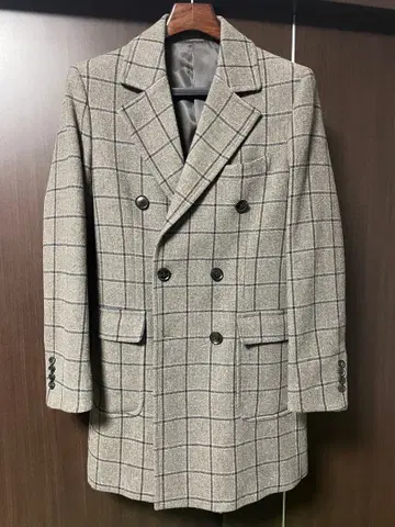 새상품급 BIGLIDUE 체크 무늬 더블 브레스트 코트