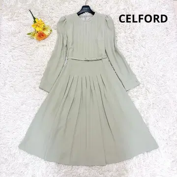 컨디션 최상 셀포드 플리츠 롱 원피스 맥시 길이 플레어 허리 벨트