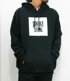 더블 스틸 블랙 후드티 로고 라인 DOUBLE STEAL