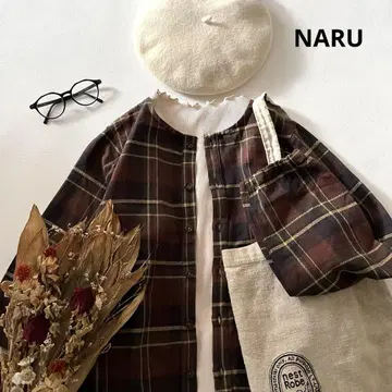 b1544* NARU 헤링본 리버티 체크 노카라 자켓
