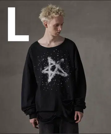 GRANCY 큐빅 디자인 그래픽 데미지 롱T 블랙 L