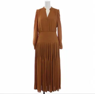 브라운 플리츠 롱 원피스 쉬폰