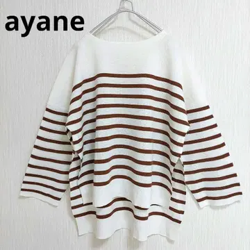 새상품급 ayane 아얀 보더 얇은 소재 니트 티셔츠 래글런 소매 38
