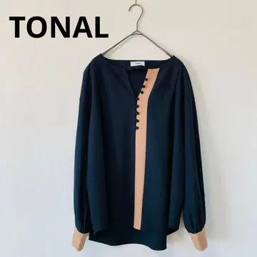 TONAL 토널 웜 트윌 바이컬러 블라우스 네이비 38
