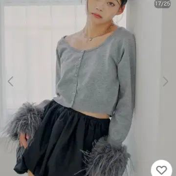 새상품 chico 치코 숏 기장 소매 퍼 가디건 그레이