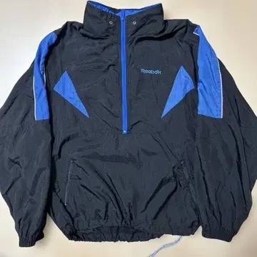90sReebok 나일론 자켓 블랙/파랑 드로우 코드 포함