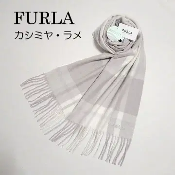 FURLA(훌라) 워셔블 캐시미어 스톨 머플러 화이트 퍼플 라메