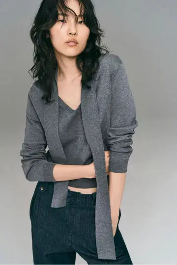 H&M 스카프 칼라 스웨터 그레이 멜란지 S 사이즈