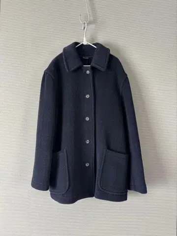 네이비 라운드 칼라 코트