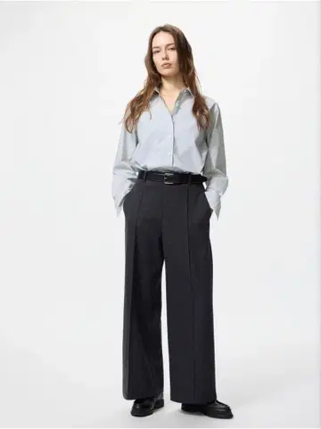 브러쉬드 저지 와이드 팬츠 유니클로 다크 그레이 S 인심 70cm