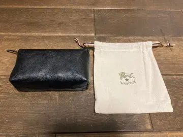 IL BISONTE 가죽 스퀘어 파우치 블랙 수납 가방 포함