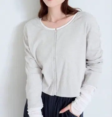 Kastane 소매 튤 골지 가디건 그레이