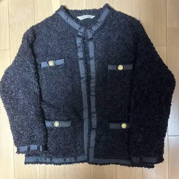 트라쪼돈나 니트 자켓 트위드 노카라 골드 버튼