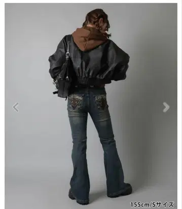 데님 플레어 팬츠/백 자수 S 사이즈