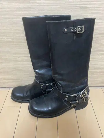 블랙 가죽 엔지니어 부츠 여성용 24cm