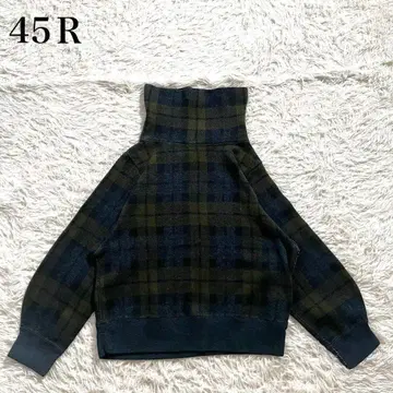 새상품급 45R 블랙워치 자카드 오프 터틀 니트 인디고