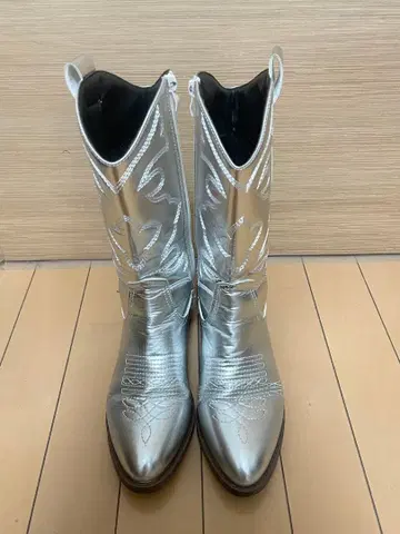 실버 자수 부츠 사이드 지퍼 부착 24cm