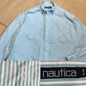 90s NAUTICA 스트라이프 셔츠 화이트 그린 노티카 긴팔 BD
