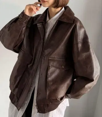 [ JaVa 자바 콜라보 ] 인조 가죽 빈티지 오버 사이즈 블루종