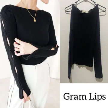 새상품급 Glam Lips 글램립스 슬리브 니트 상의 블랙