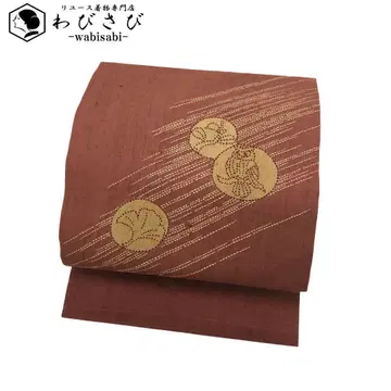 나고야 오비  자수 마루니미미즈키 은행잎 단풍 홍새우 브라운 O-4400