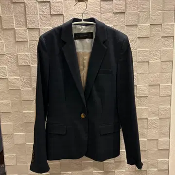 ZARA BASIC 다크 블루 체크 무늬 블레이저 S 엘보 배치 포함