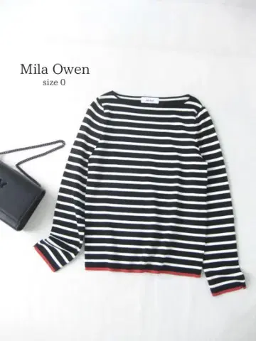 미사용 Mila Owen 리브 니트 긴팔 보더 0(S) 티셔츠