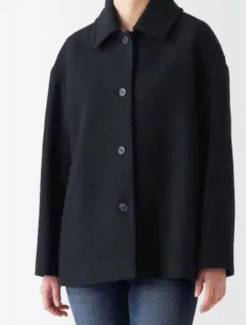 따뜻하고 얇고 가벼운! 무인양품 울 혼방 스탠 칼라 숏코트 L 블랙