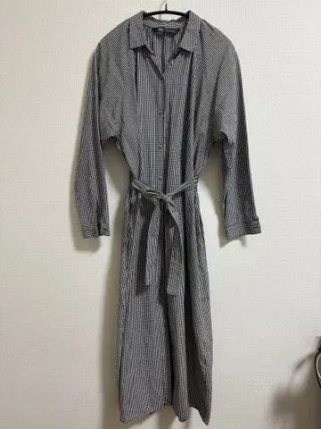 ZARA 깅엄 체크 롱 셔츠 원피스 XS
