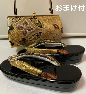 오비 원단 금은 블랙 조리 백 세트 후리소데 성인식 예복 프리 사이즈 L