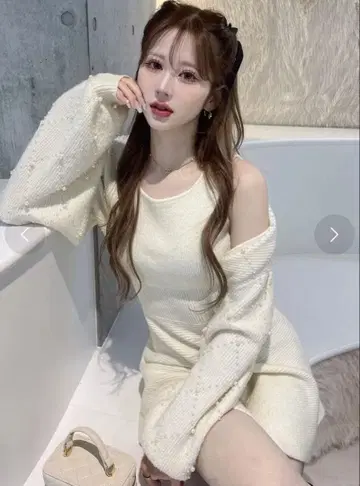 Darich 퀼팅 펄 앙상블 미니 원피스