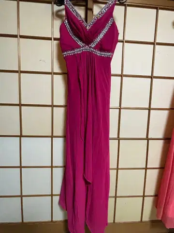 비즈 장식 핑크 롱 드레스