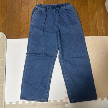 다크 블루 와이드 레그 데님 팬츠