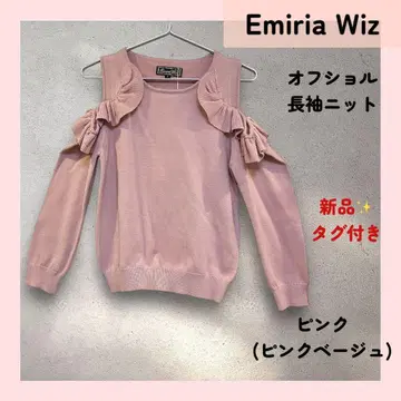 미사용 새상품 Emiria Wiz 오프숄더 긴팔 니트 핑크 베이지 프리