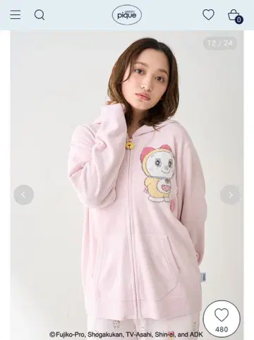 gelato pique 도라미짱 후드 부착 후드티 핑크