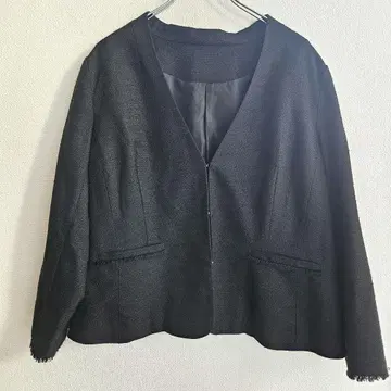 빅 사이즈 4L 트위드 노카라 자켓 블랙 계열