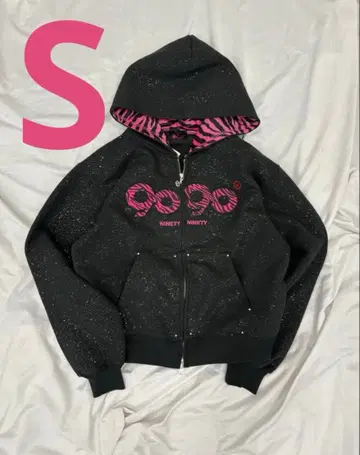 9090girl OG 로고 글리터 집 후드티