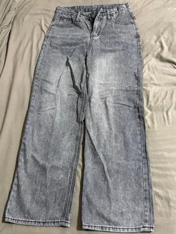 SHAGGIE 오로라 큐빅 장식 빈티지 루즈 데님 팬츠 그레이